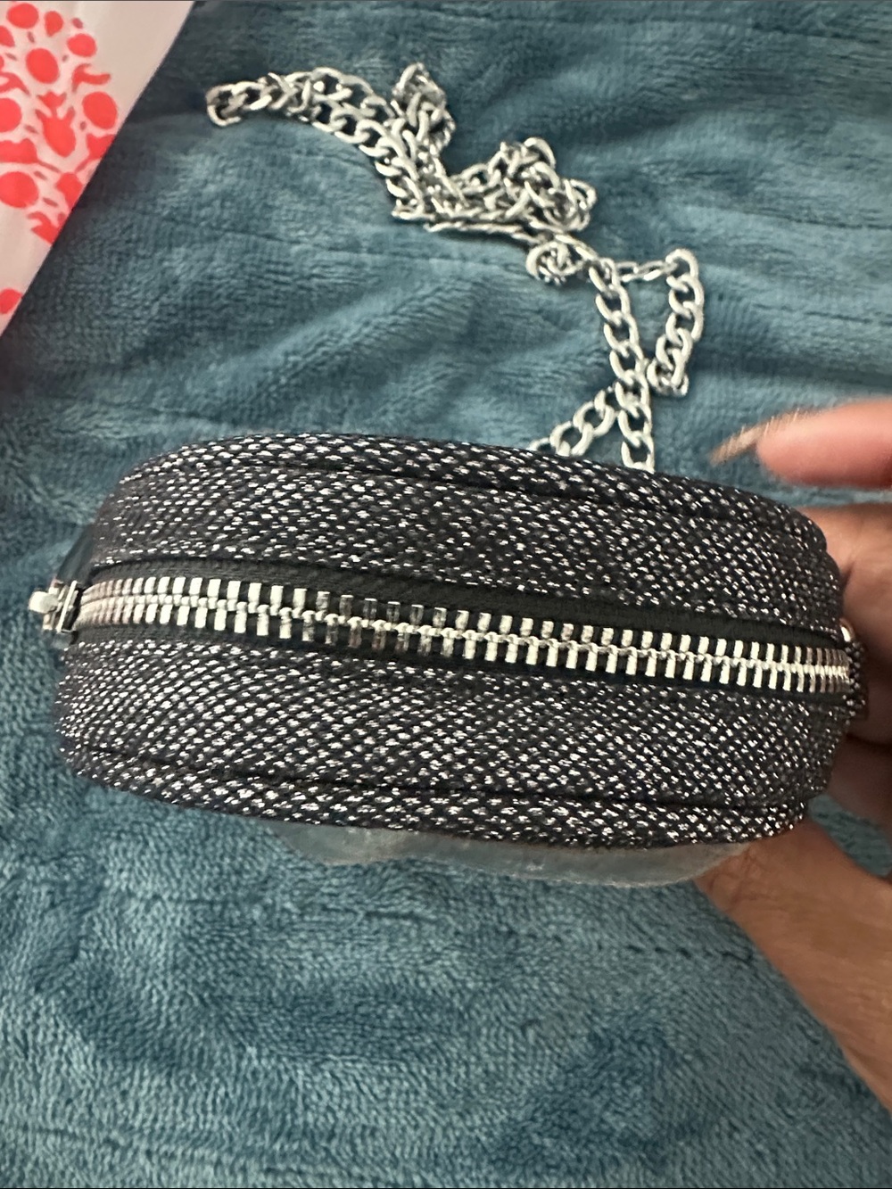 Round Smiley Crystal Crossbody Bag - Silver & Black - Picture 3 of 5